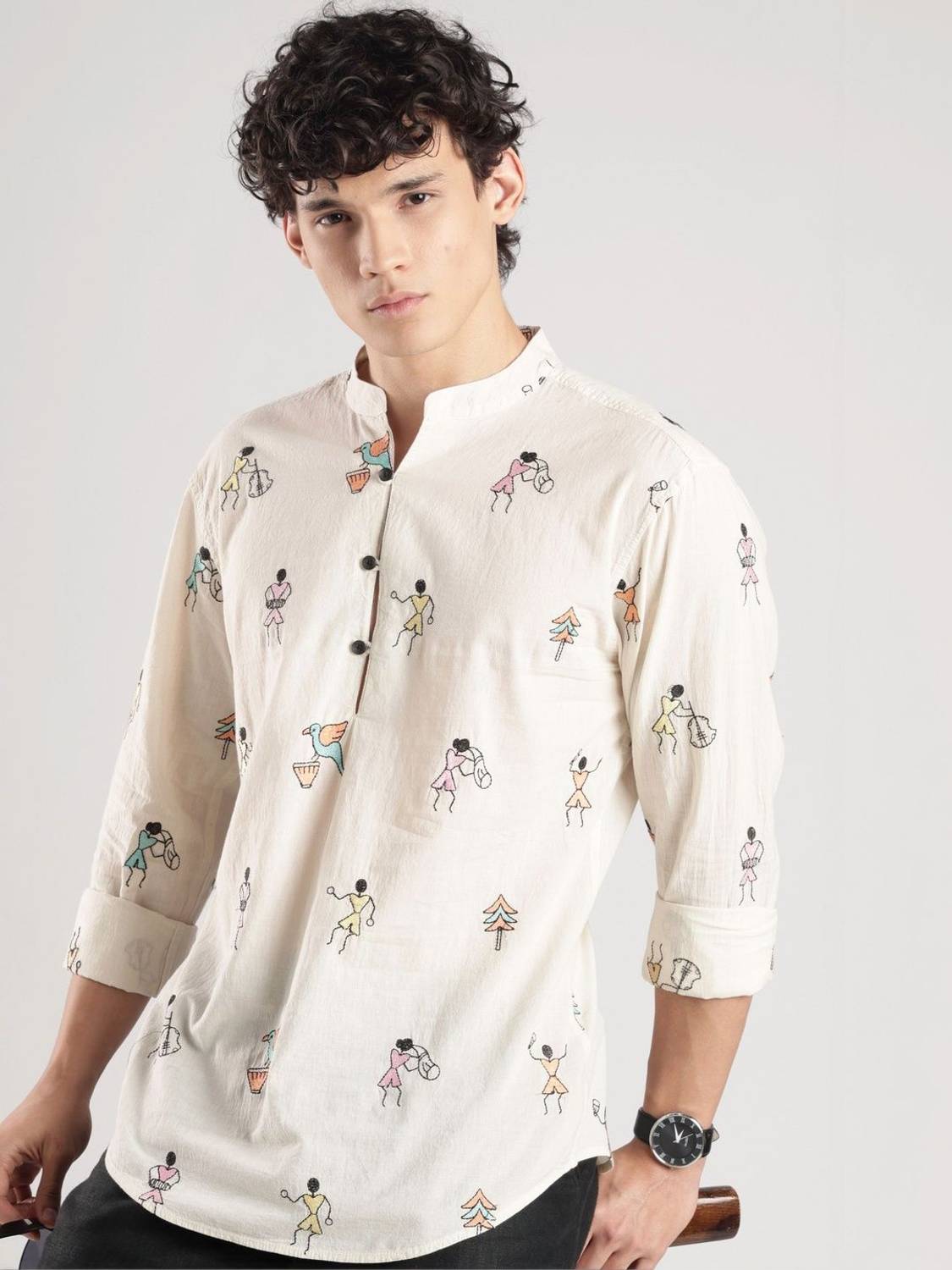 HERE&NOW Men Printed A-line Kurta Multicolor - Image 5