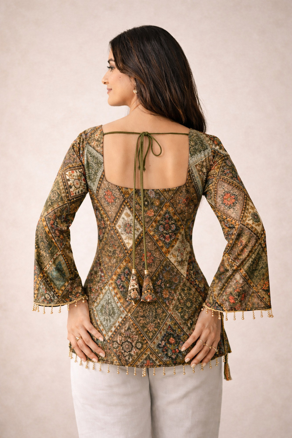 Image of Donne Tenaci Women Printed, Geometric Print Straight Kurta
