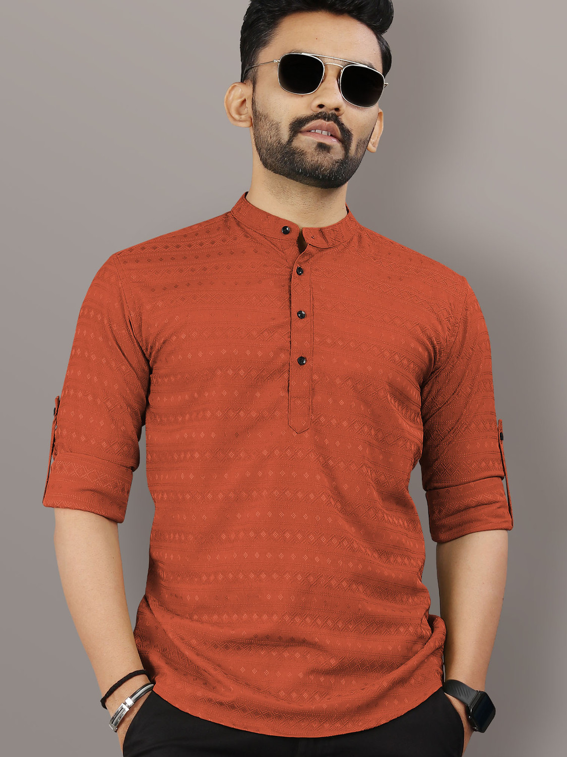 Image of VeBNoR Men Self Design Straight Kurta