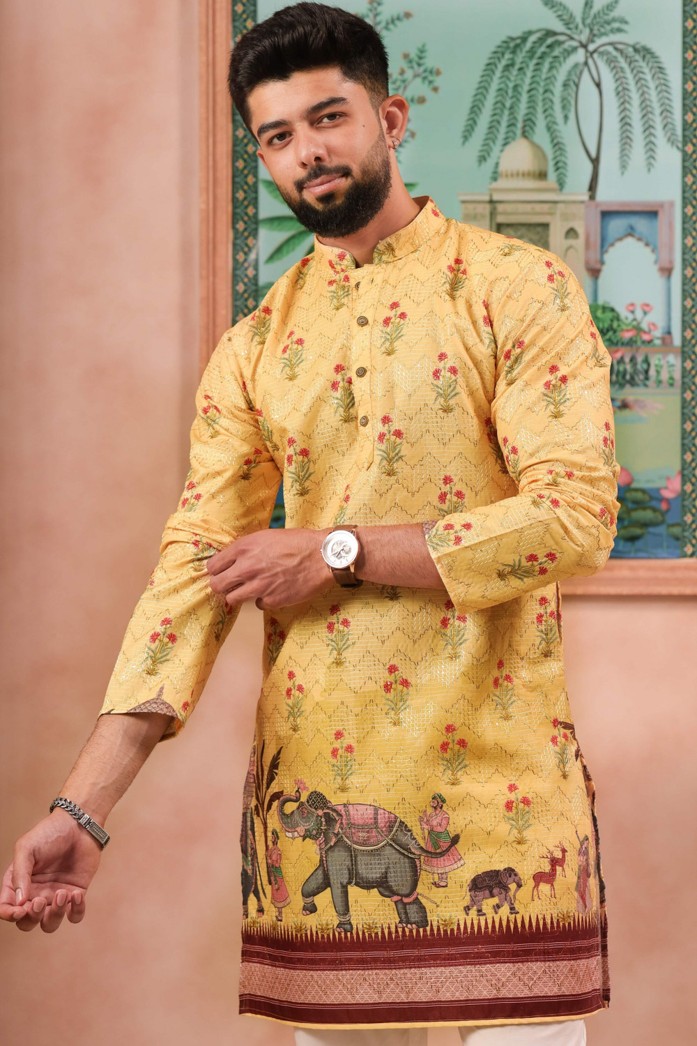 Image of Koshin Men Embroidered Straight Kurta