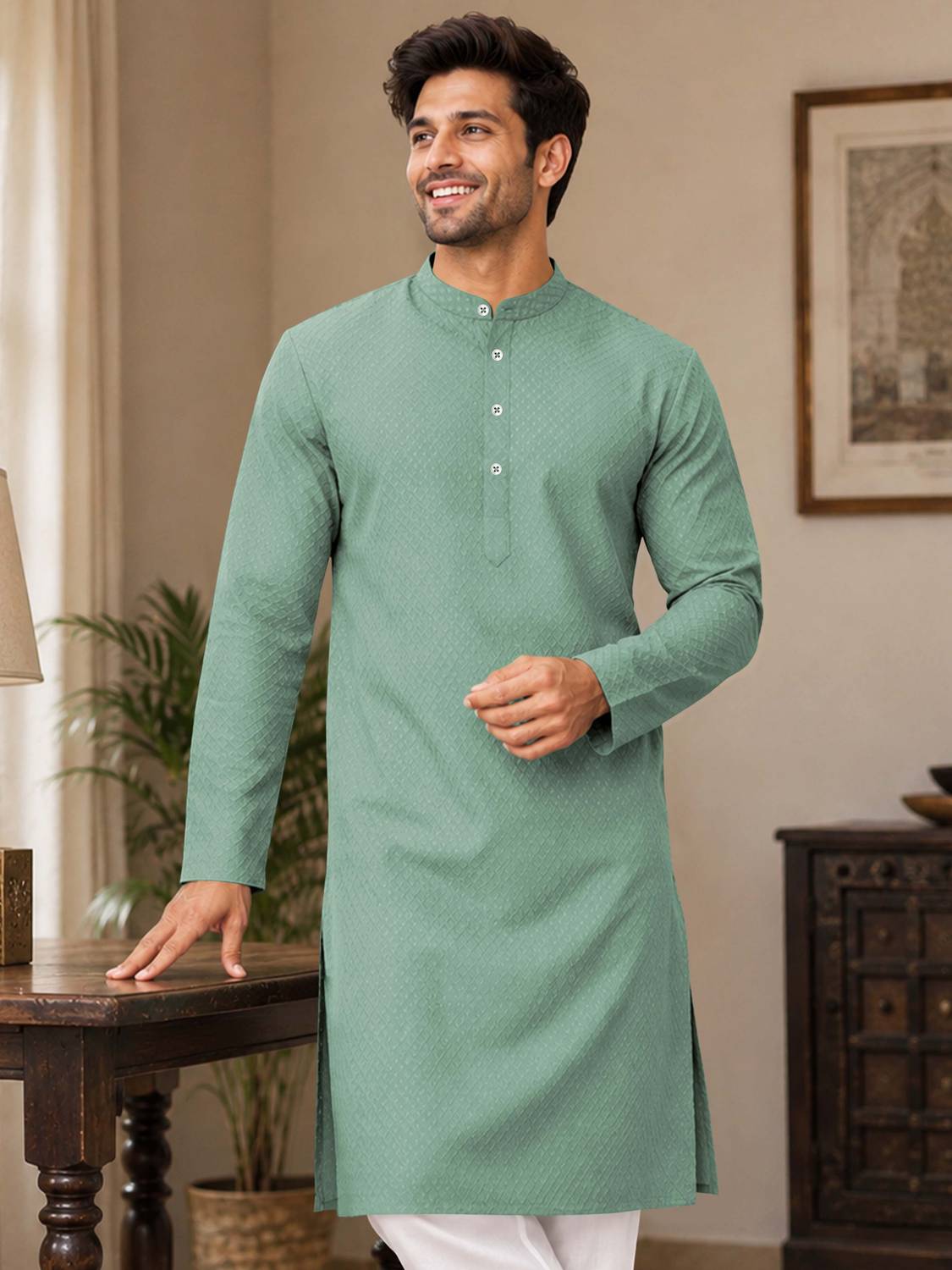 VeBNoR Men Green Straight Kurta