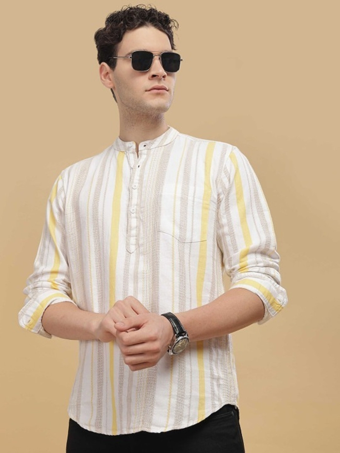 Image of Printcultr TRENDS Men Striped Straight Kurta