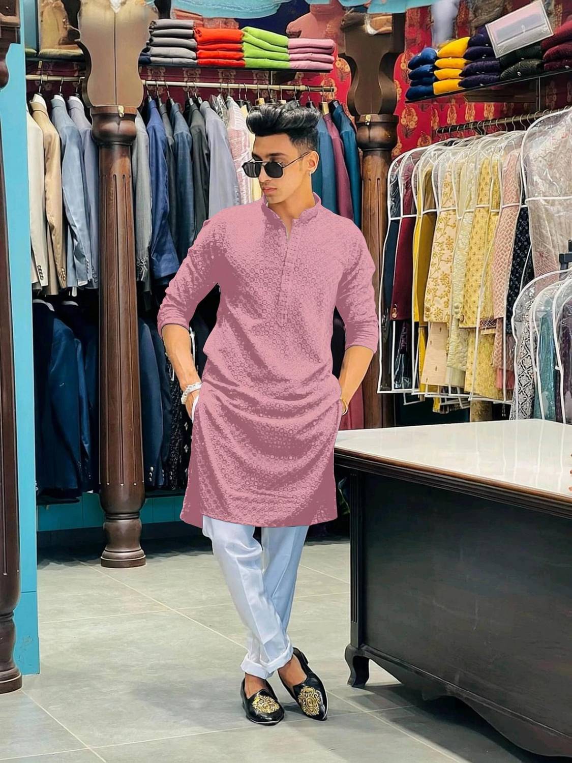 KURTAFORMEN Men Chikan Embroidery Straight Kurta - Image 1