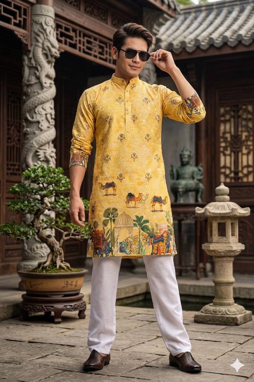 MENTIFIC Men Yellow Printed Straight Kurta - Image 5