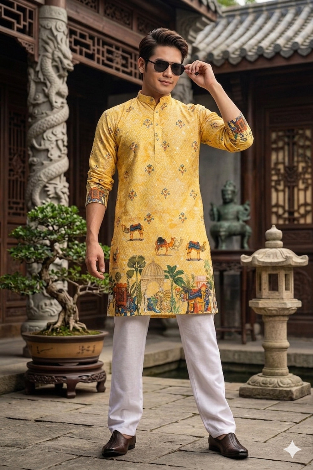 Image of MENTIFIC Men Printed Straight Kurta