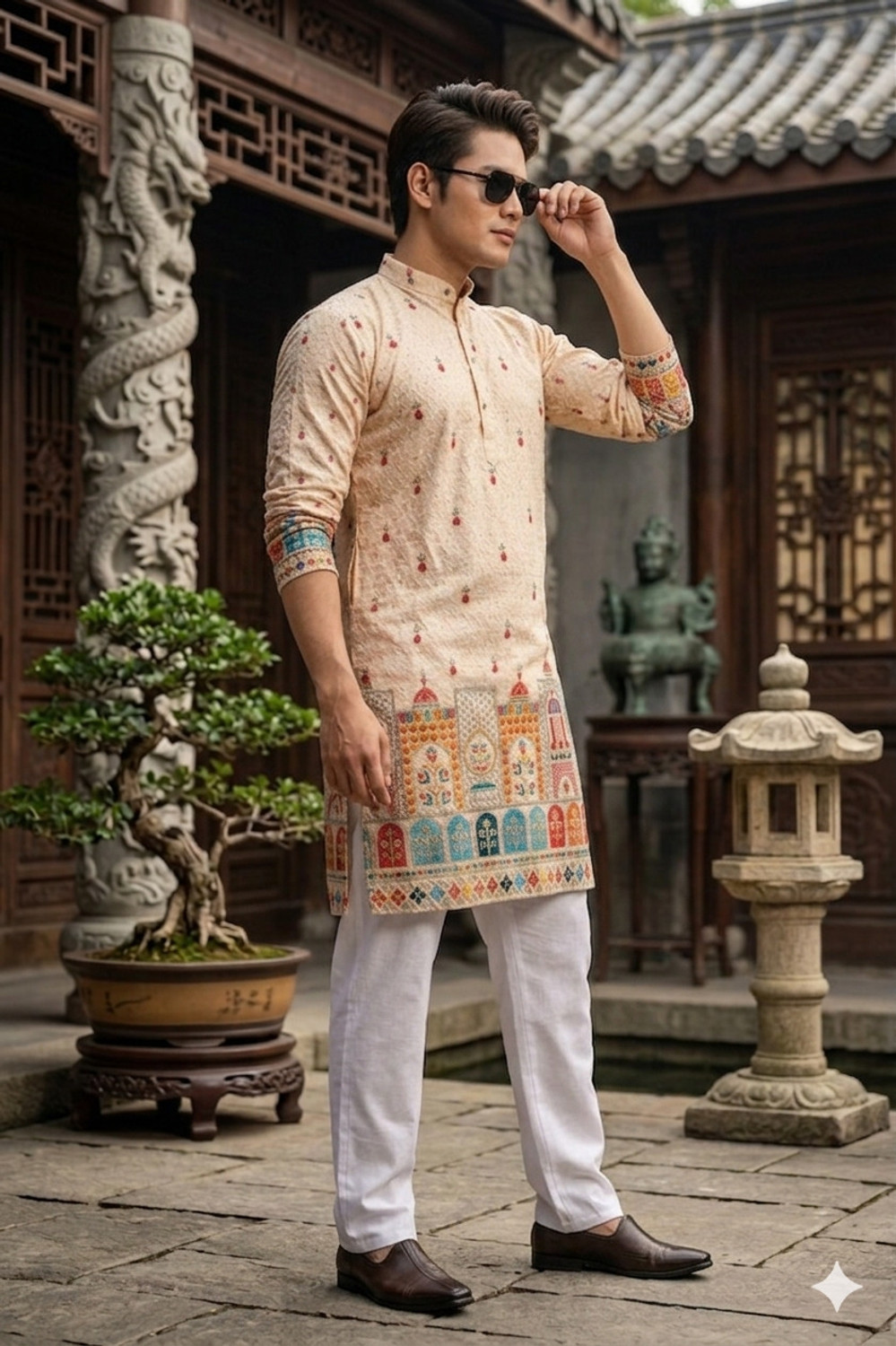 Image of MENTIFIC Men Printed Straight Kurta