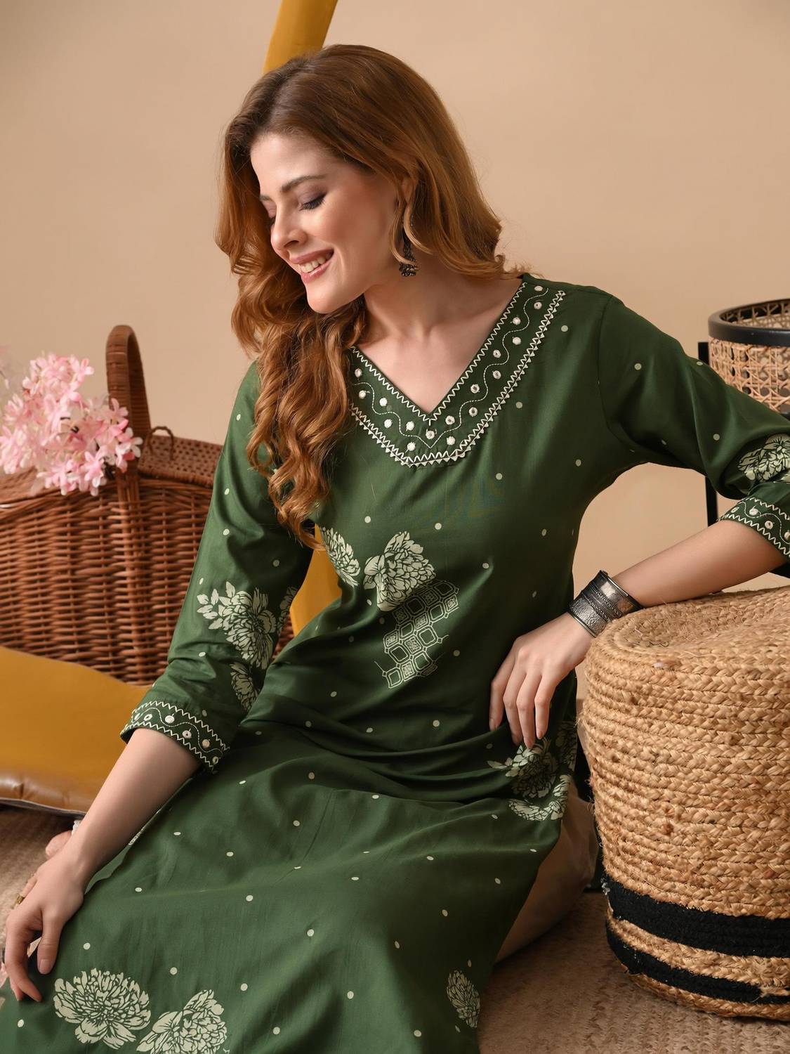PHYSIL Women Embroidered Floral Print Straight Kurta - Image 1