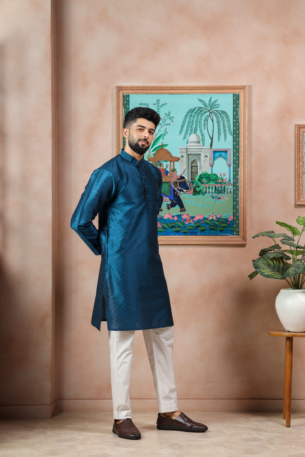 Image of Koshin Men Self Design Straight Kurta