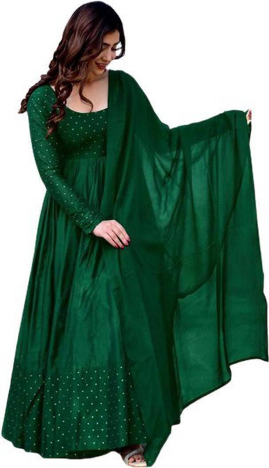 NARI DREAM Women Applique Art Silk Anarkali Kurta With Attached D