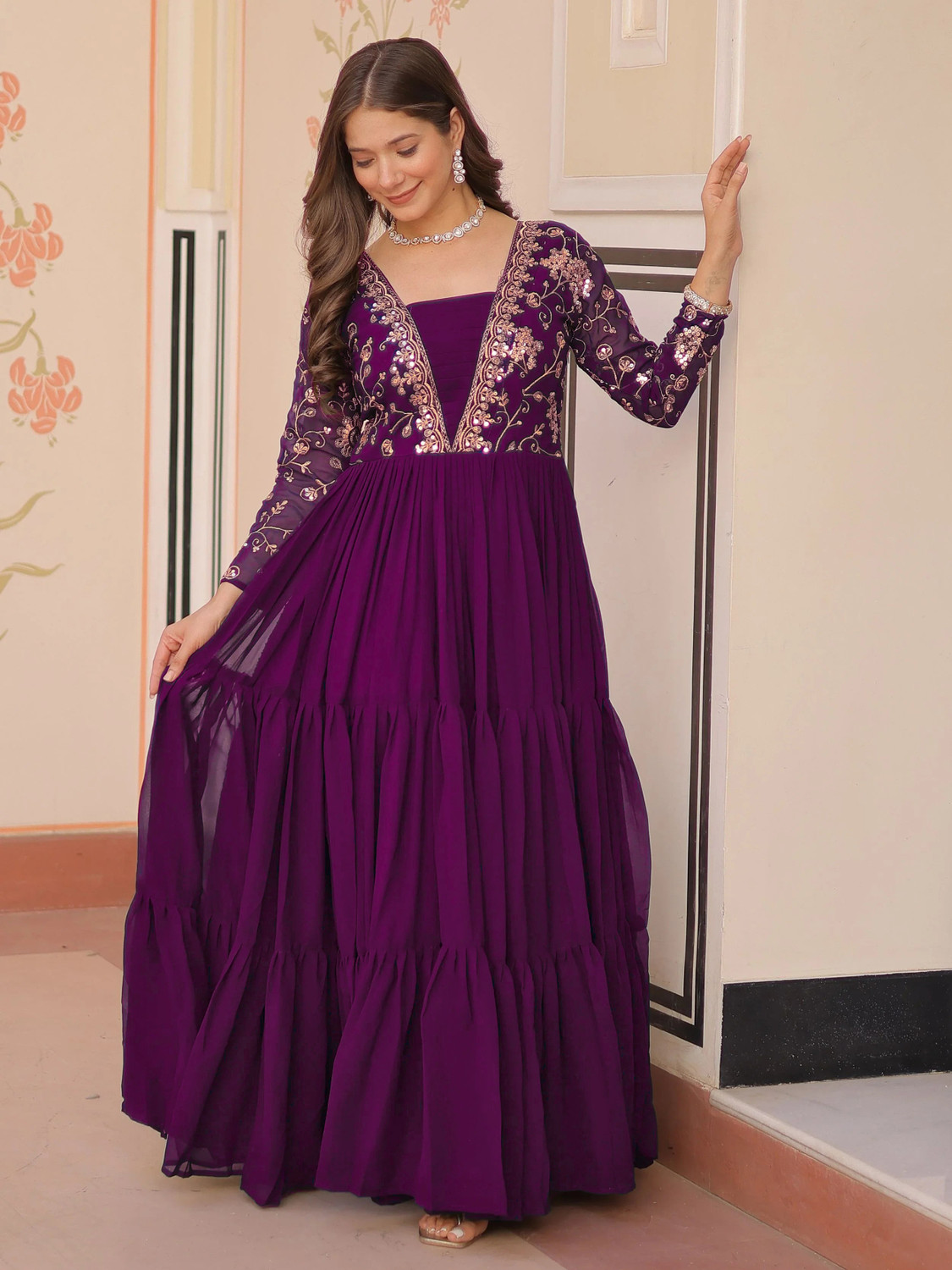 Image of FOXDX Women Embroidered Flared Kurta