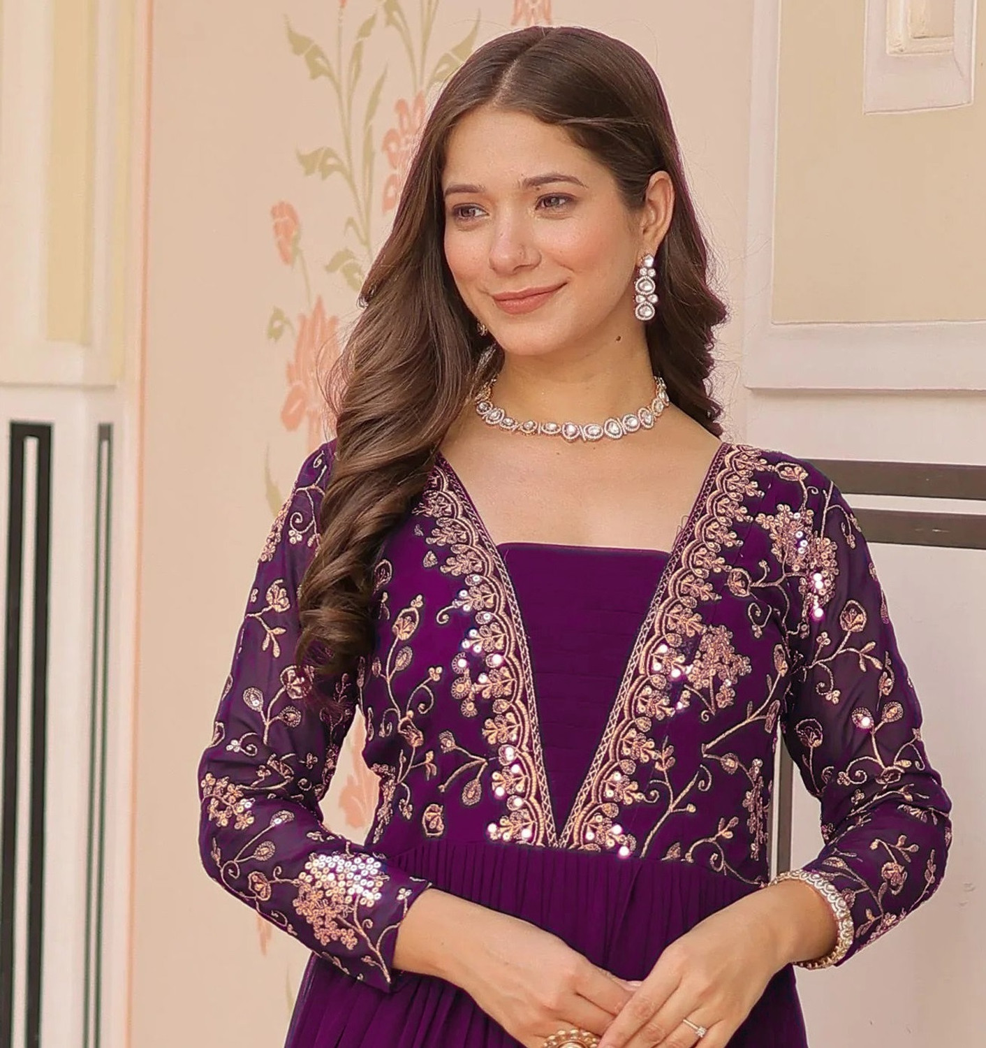 Image of FOXDX Women Embroidered Flared Kurta