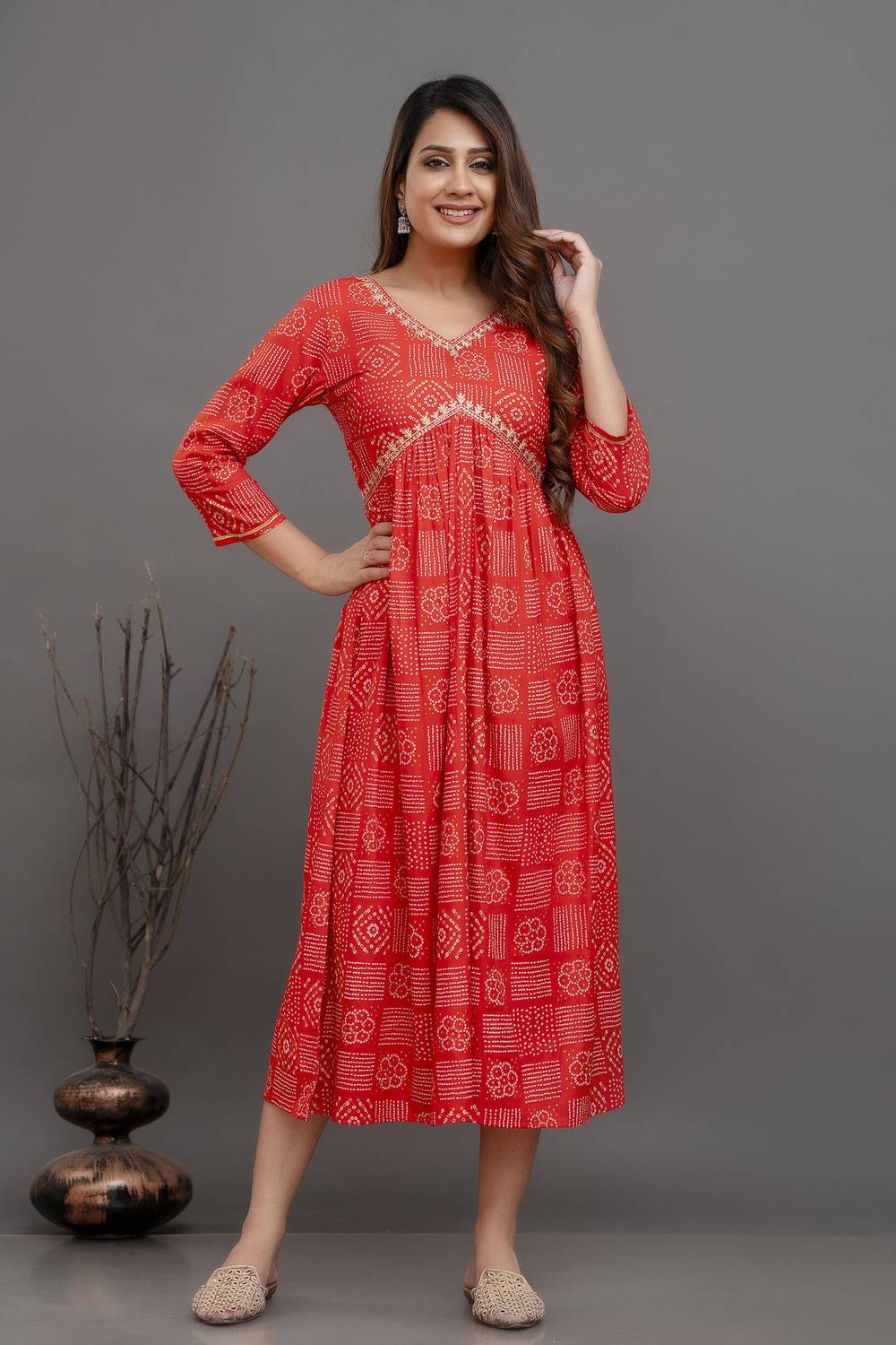 DIPANI Women Printed Viscose Rayon Anarkali Kurta (Red)