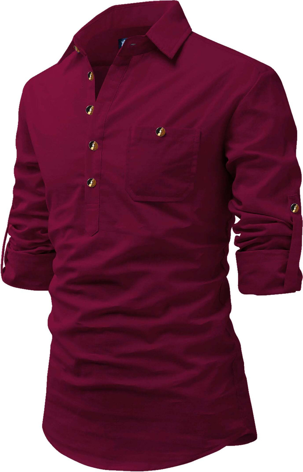Image of BHUVIKOO Men Solid Straight Kurta