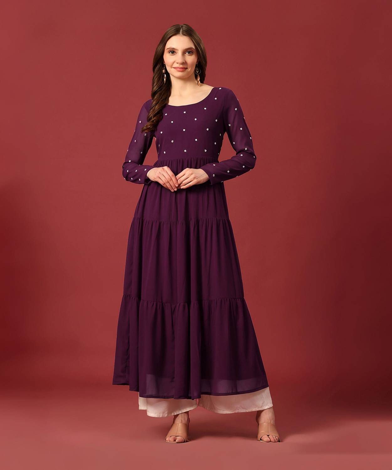 Poshak Hub Women Embroidered Georgette Anarkali Kurta (Purple)