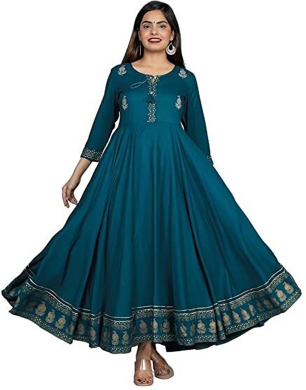 GUNGUN Women Embroidered Viscose Rayon Anarkali Kurta (Light Blue