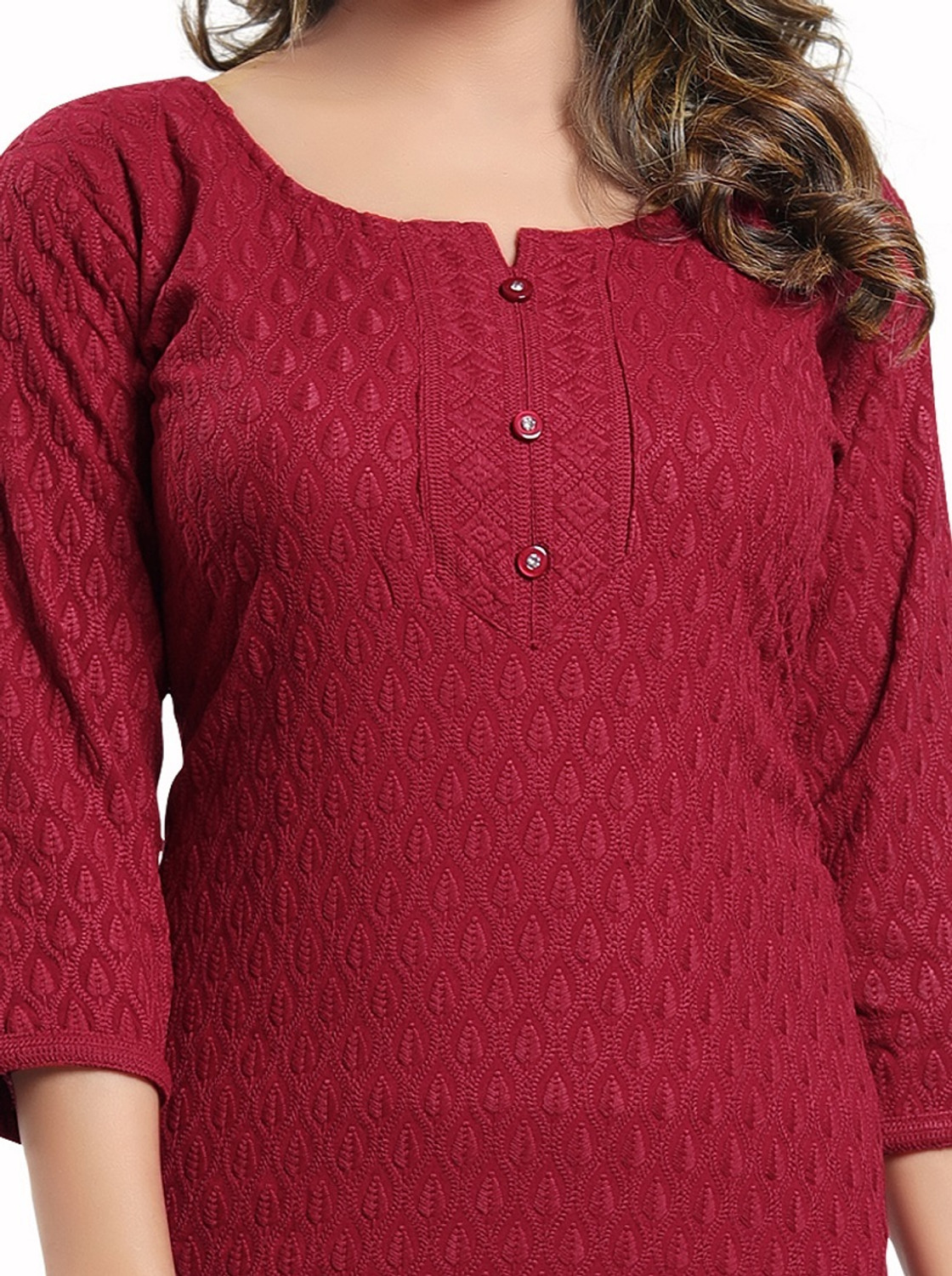 Image of Dream & Dzire Women Chikan Embroidery Straight Kurta
