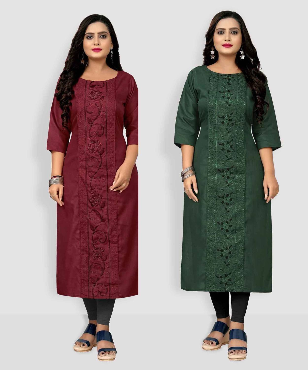 VIVIDH CREATIONS Pack of 2 Women Embroidered Cotton Blend Straigh