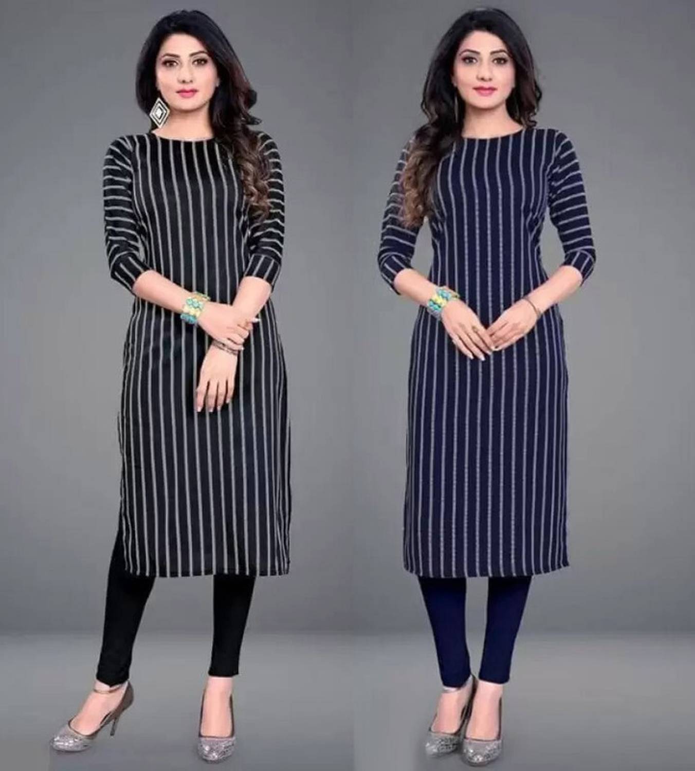 AK Fashion Pack of 2 Women Printed Crepe Straight Kurta (Multicol