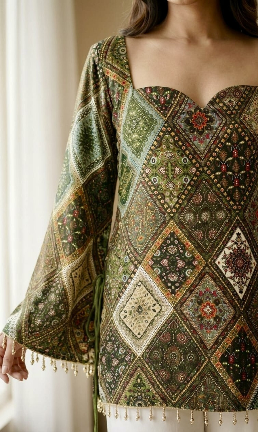 Image of Donne Tenaci Women Printed, Geometric Print Straight Kurta