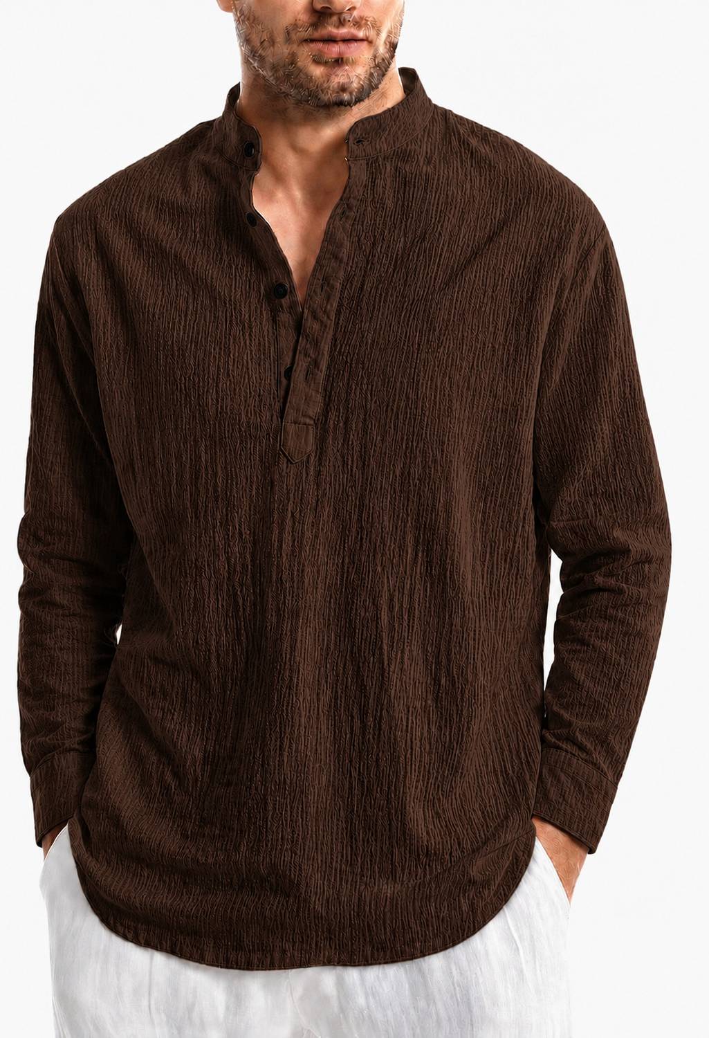 COMBRAIDED Men Brown Straight Kurta - Image 1