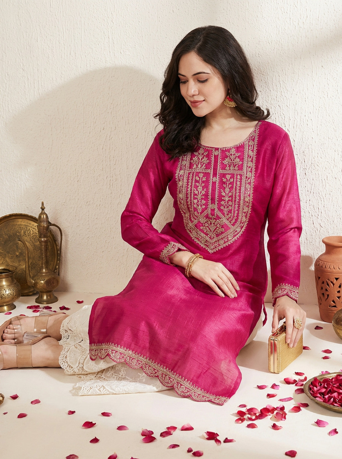 Image of HOUSE OF SETHIA Women Embroidered Straight Kurta