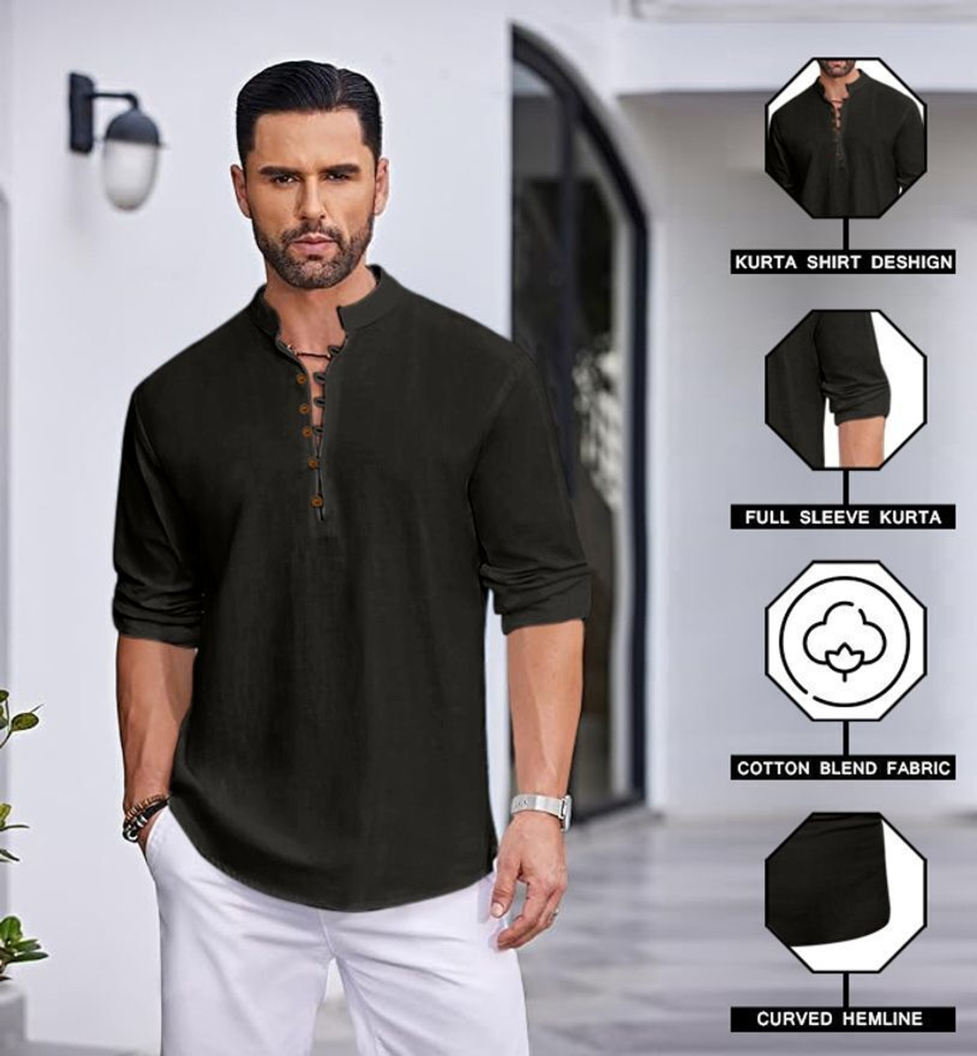 Image of ROYAL SCOUT Men Solid Straight Kurta