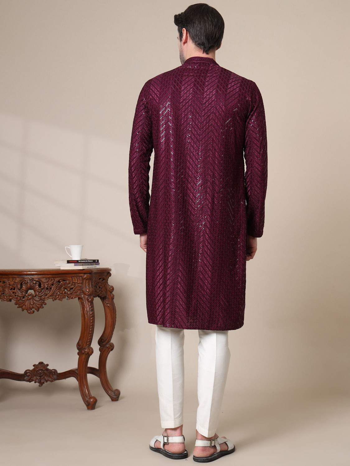 Image of ADHIRAJAN Men Embellished Straight Kurta