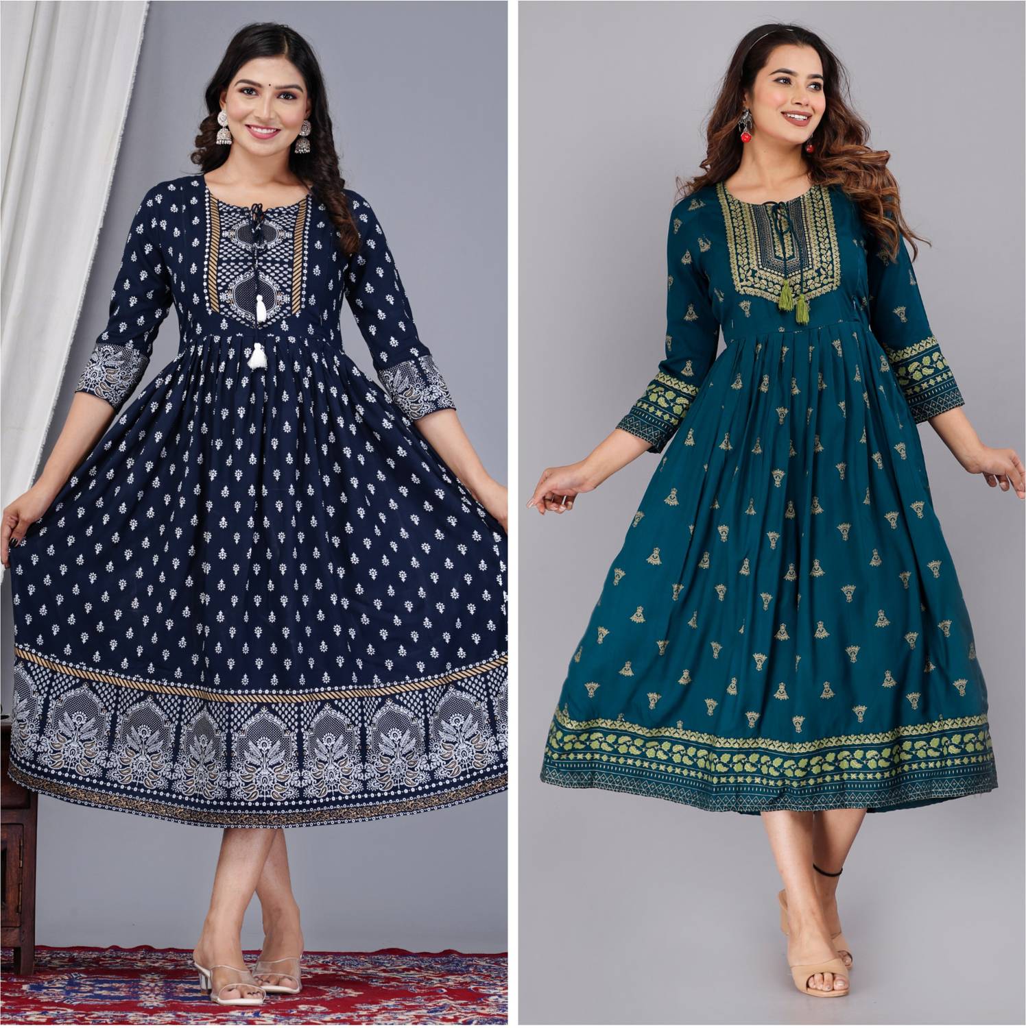 Vorcia Febtex Pack of 2 Women Embellished Viscose Rayon Anarkali