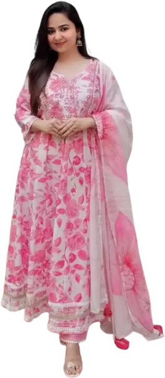 FT Textile Women Embellished, Floral Print Cotton Rayon Anarkali