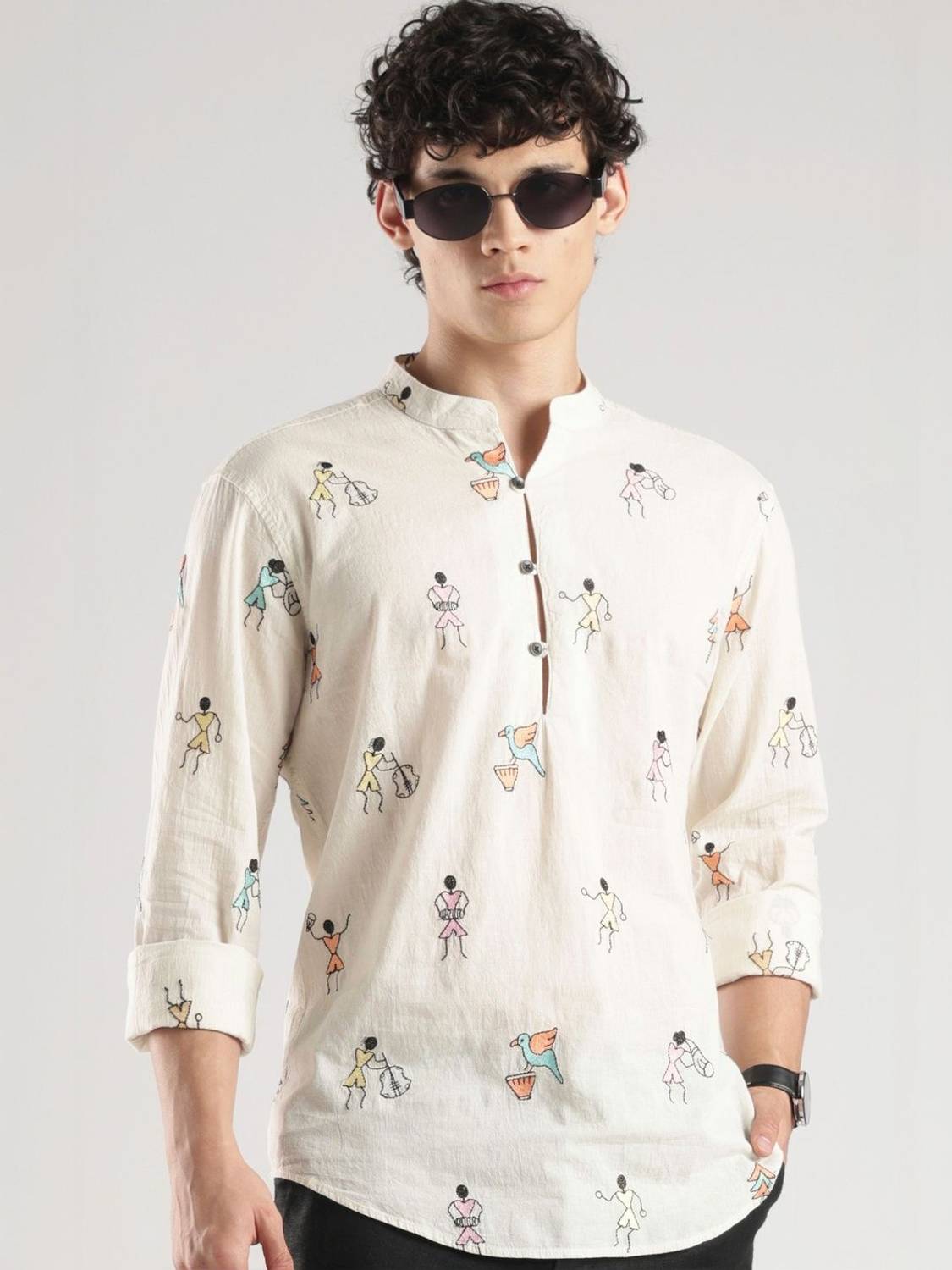HERE&NOW Men Printed A-line Kurta Multicolor - Image 1
