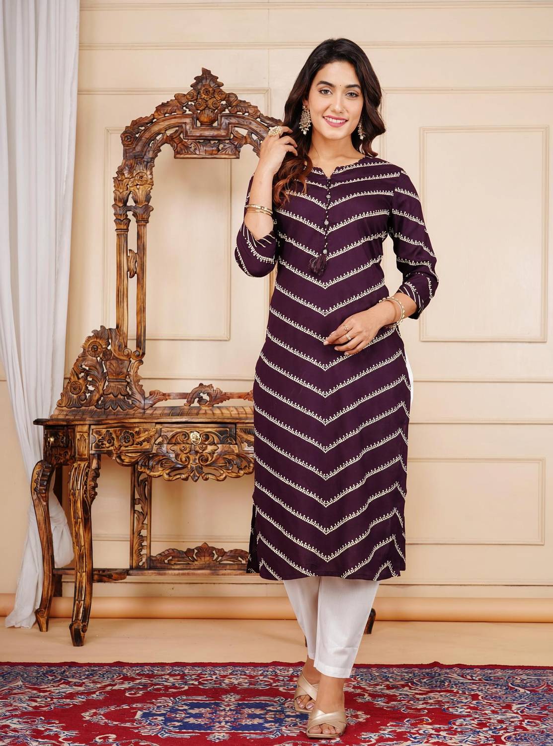 AREEH Women Leheriya Straight Kurta