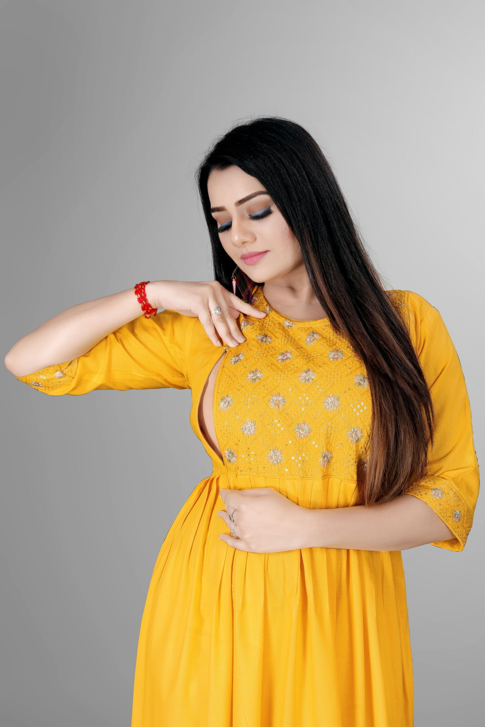 Image of sheladiya Women Fit and Flare Yellow Midi /Calf Length Dress