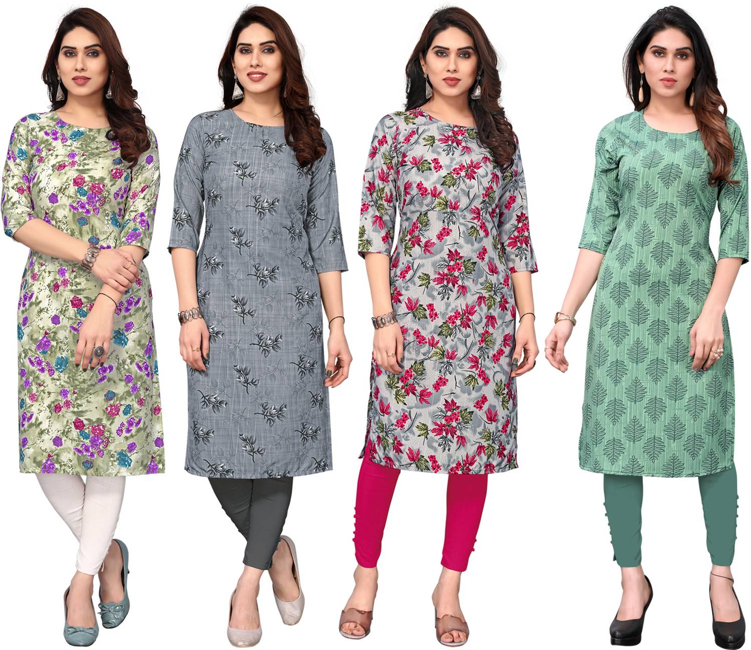KETAKI FASHION Pack of 4 Women Printed Crepe Straight Kurta (Mult