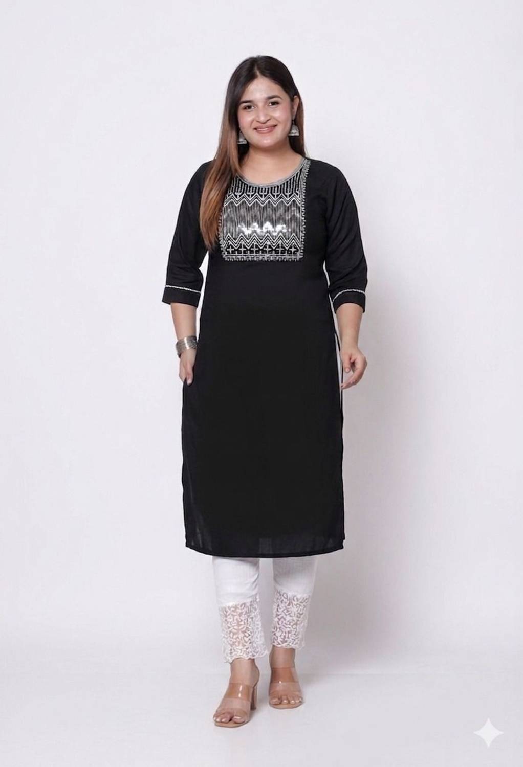 Pc Kurtis Women Embroidered Viscose Rayon Straight Kurta (Black)