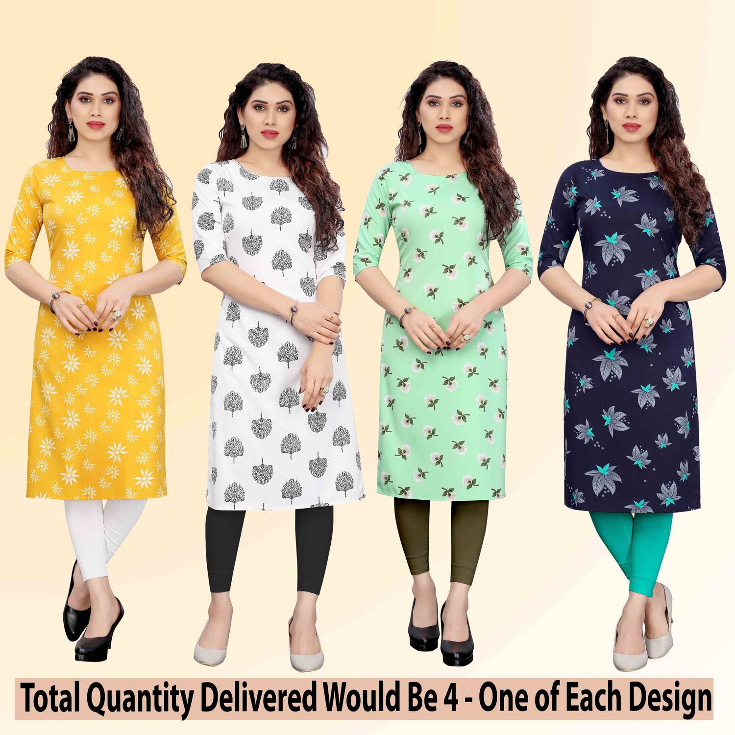 KETAKI FASHION Pack of 4 Women Printed Crepe Straight Kurta (Mult