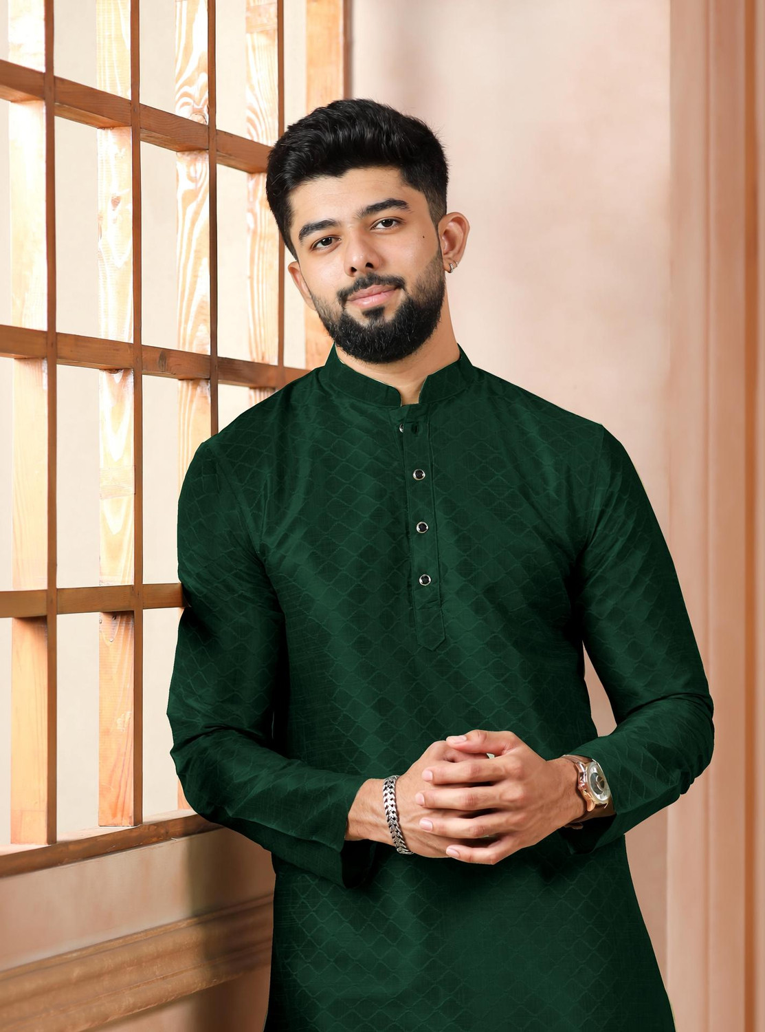 Image of Koshin Men Self Design Straight Kurta