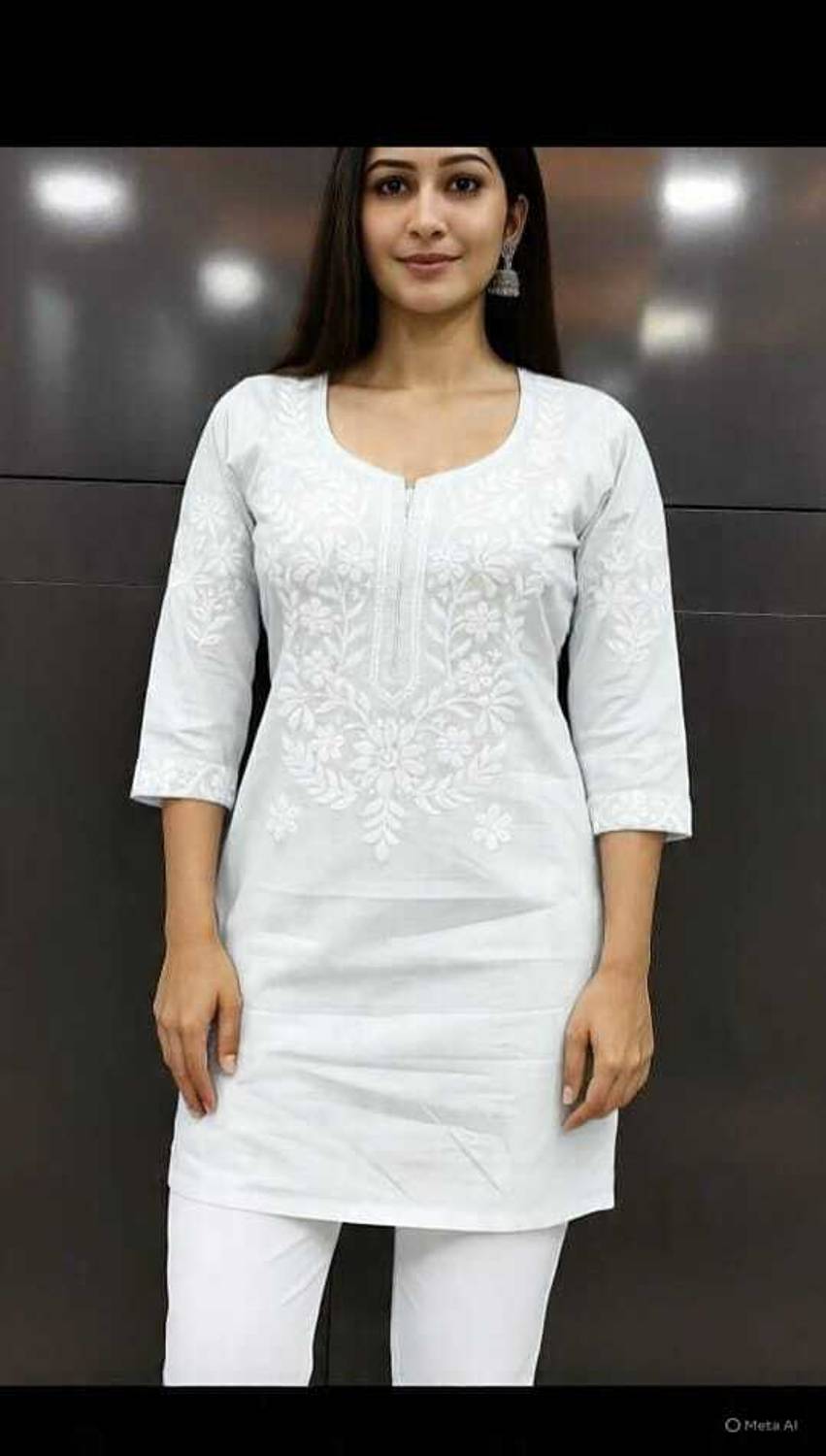 Khasiyat Women Chikan Embroidery Cotton Rayon A-line Kurta (White