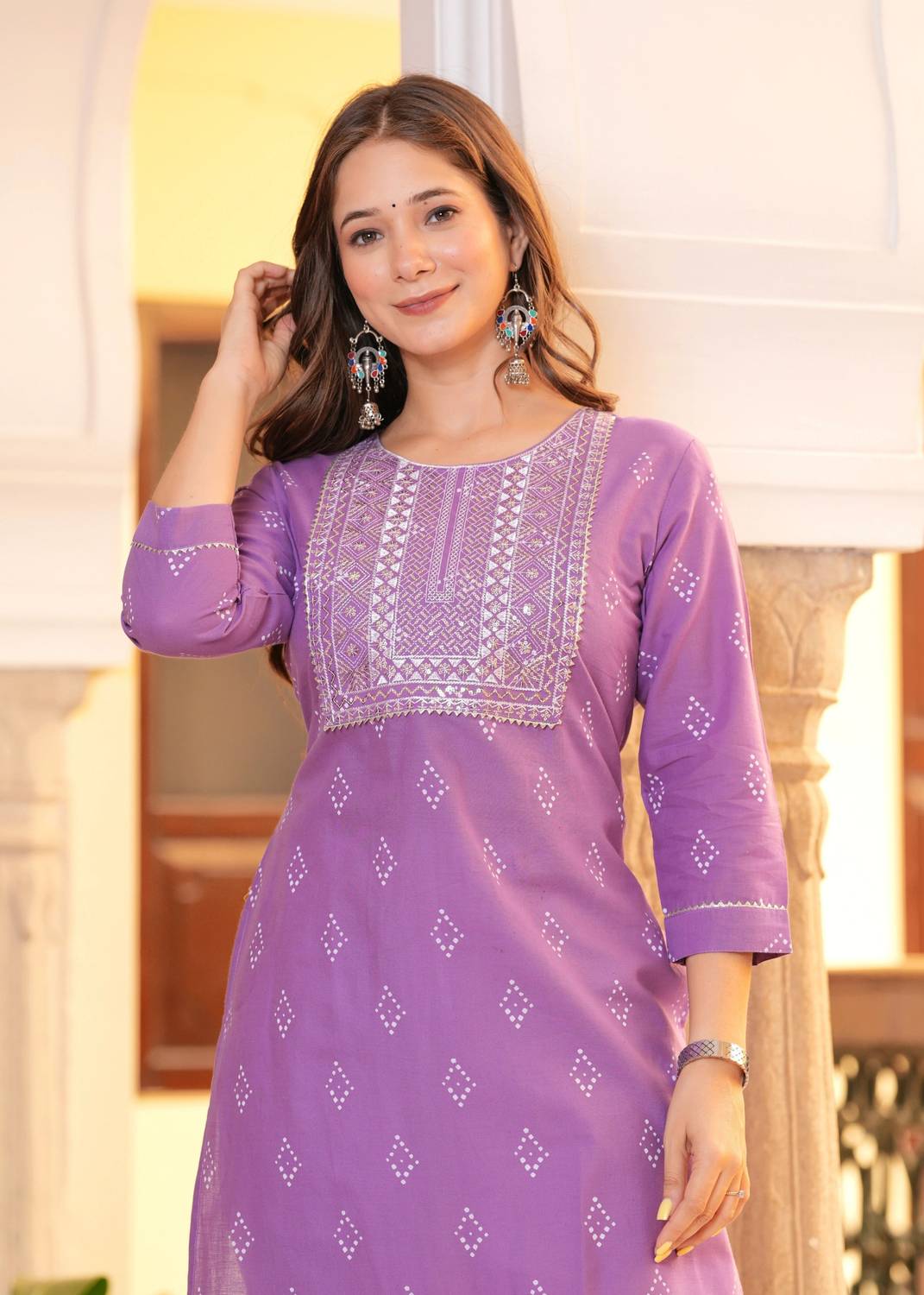 BKApparels Women Embroidered Pure Cotton Straight Kurta (Purple)