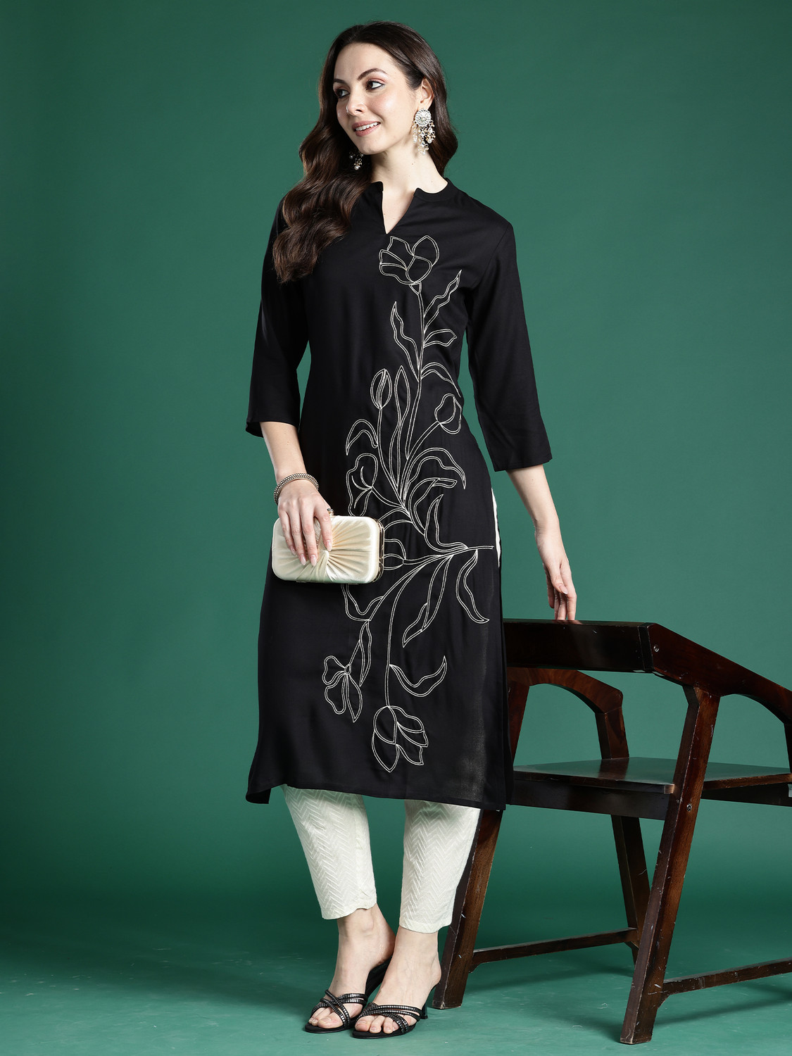 Image of Indo Era Women Embroidered Straight Kurta