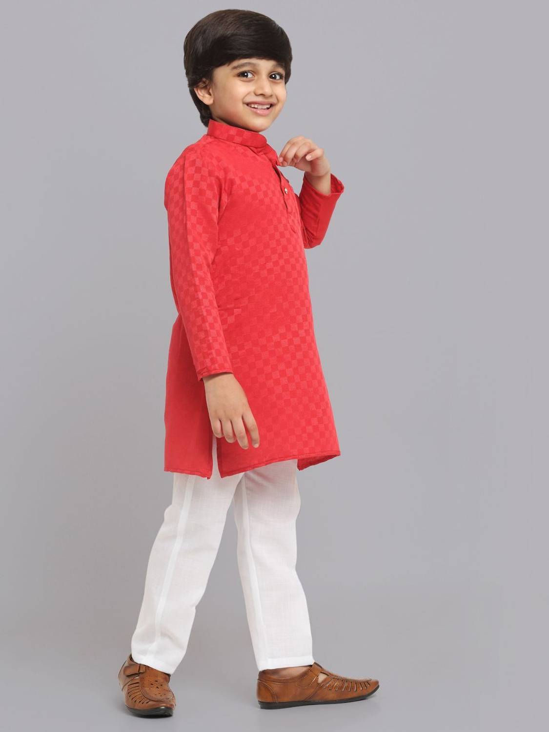 CENSAL Boys Checkered Straight Kurta