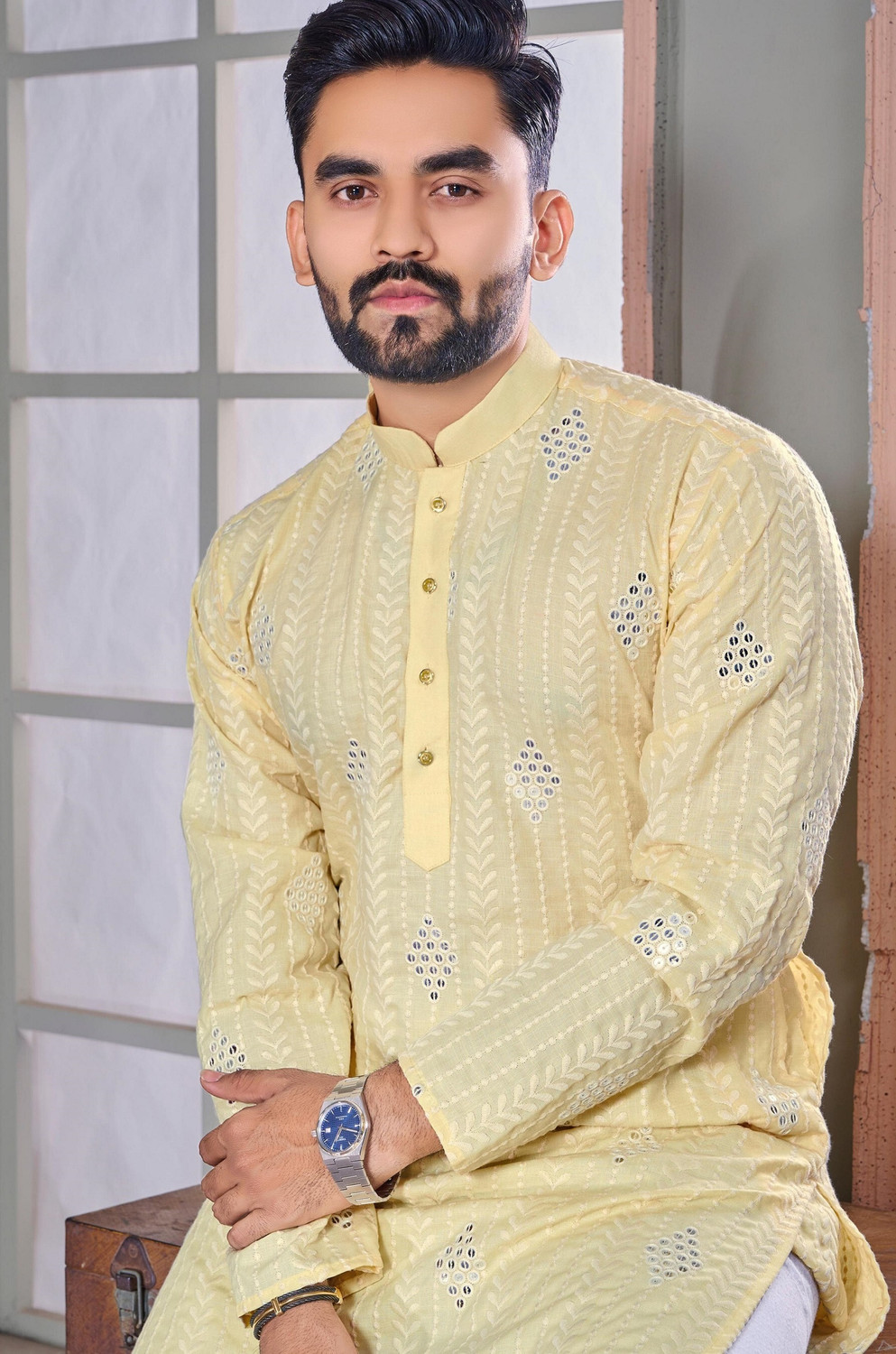 Image of Lazzly Men Embroidered Straight Kurta