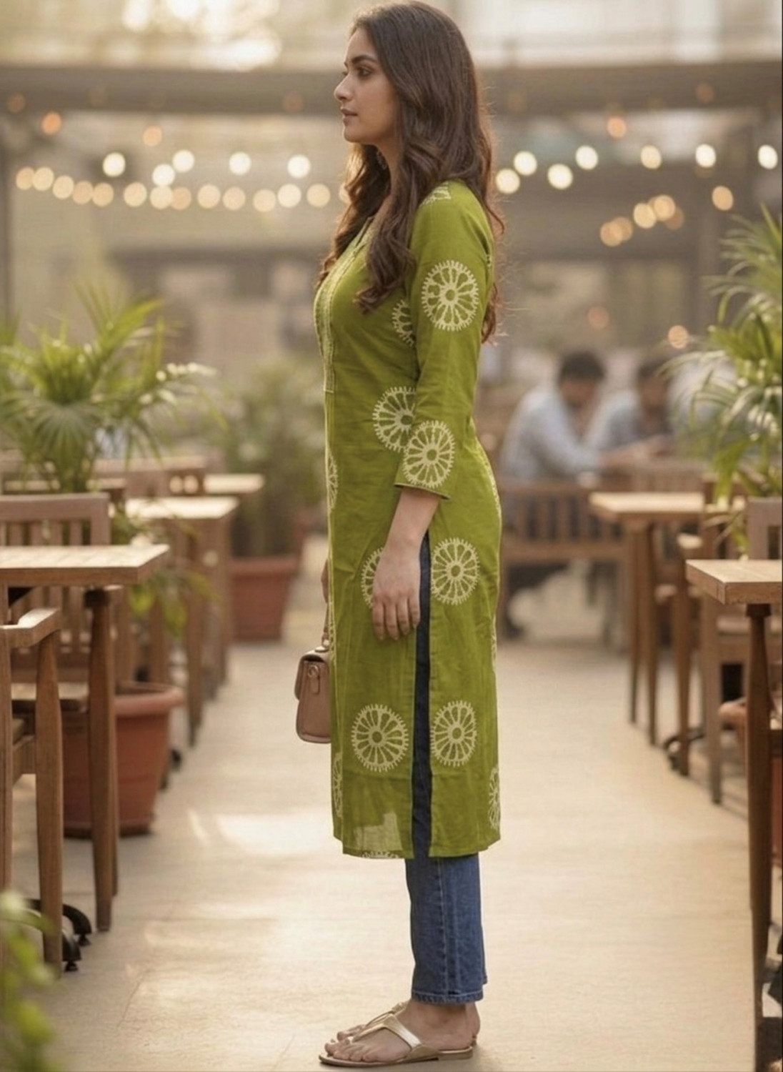 Image of Surhi Printed Pure Cotton Straight Kurta for Women (Green)