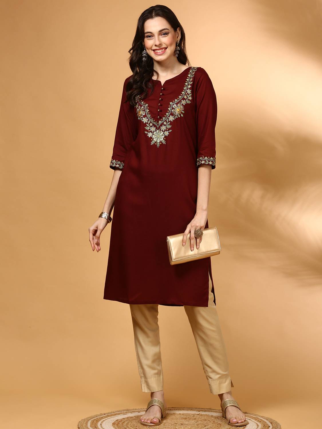 ANOUK Women Embroidered Straight Kurta