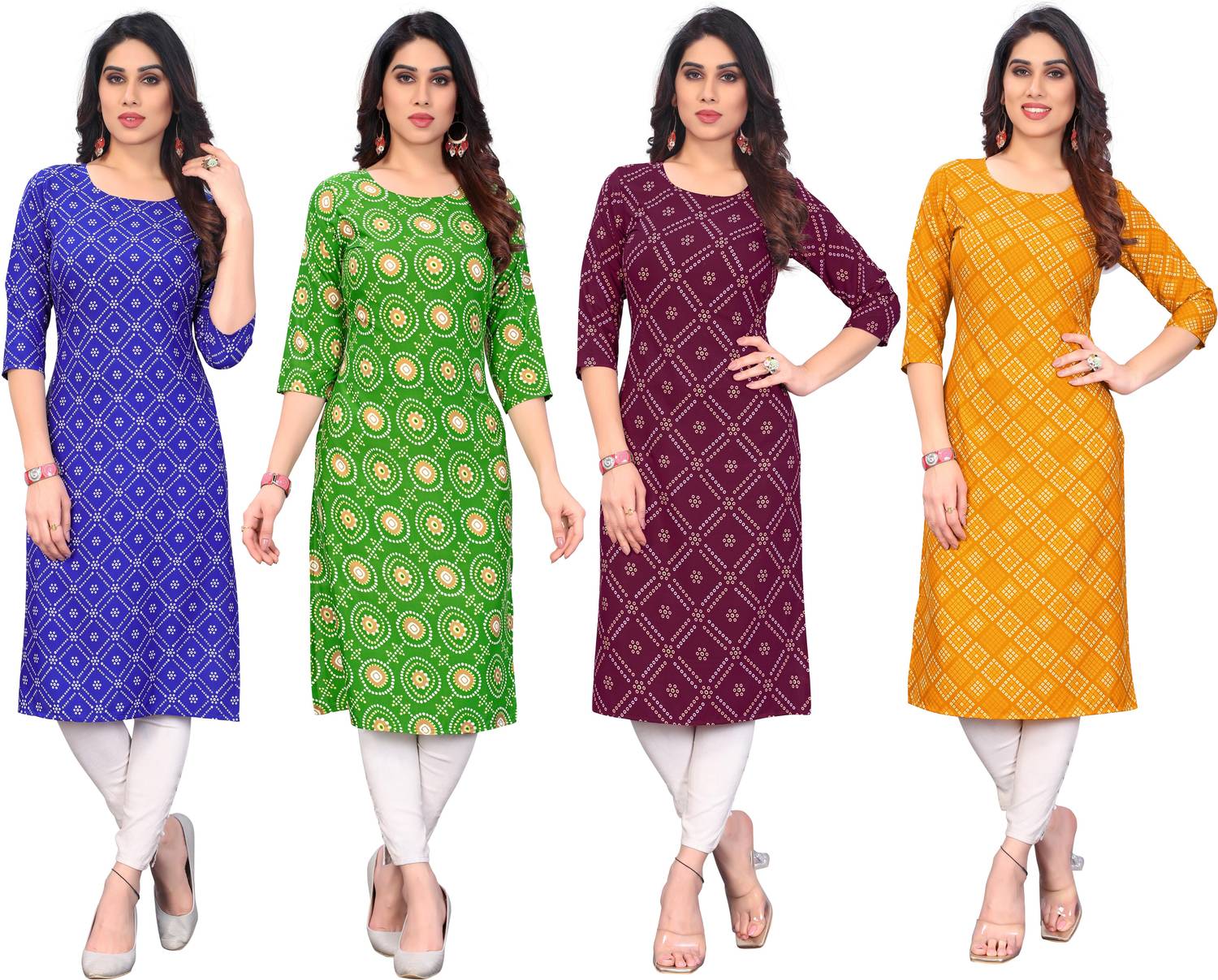 KETAKI FASHION Pack of 4 Women Printed Crepe Straight Kurta (Mult