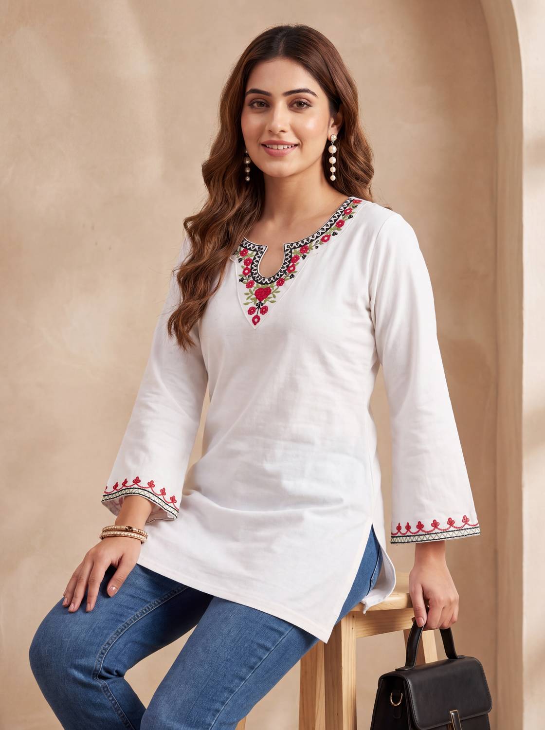 WULAMIA Women Embroidered Straight Kurta White - Image 1