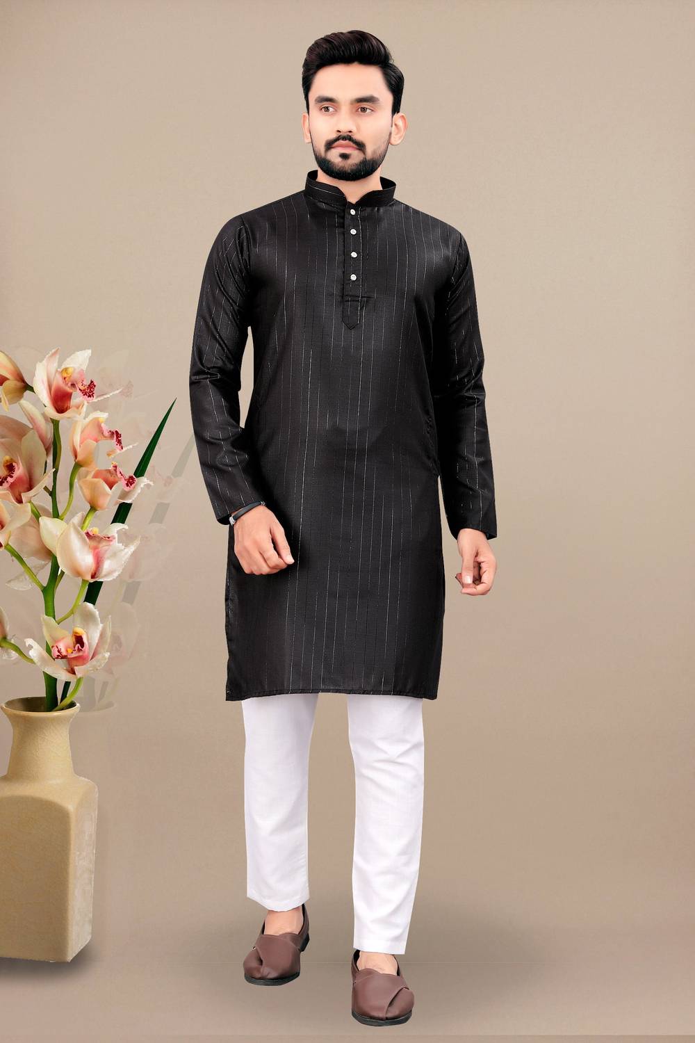 Shree Sundha Men Striped Straight Kurta