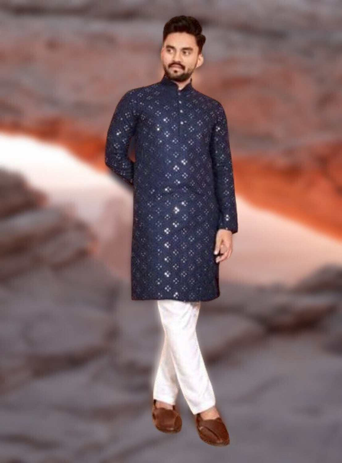 Image of LUCK FASHOIN Men Embroidered, Self Design Straight Kurta