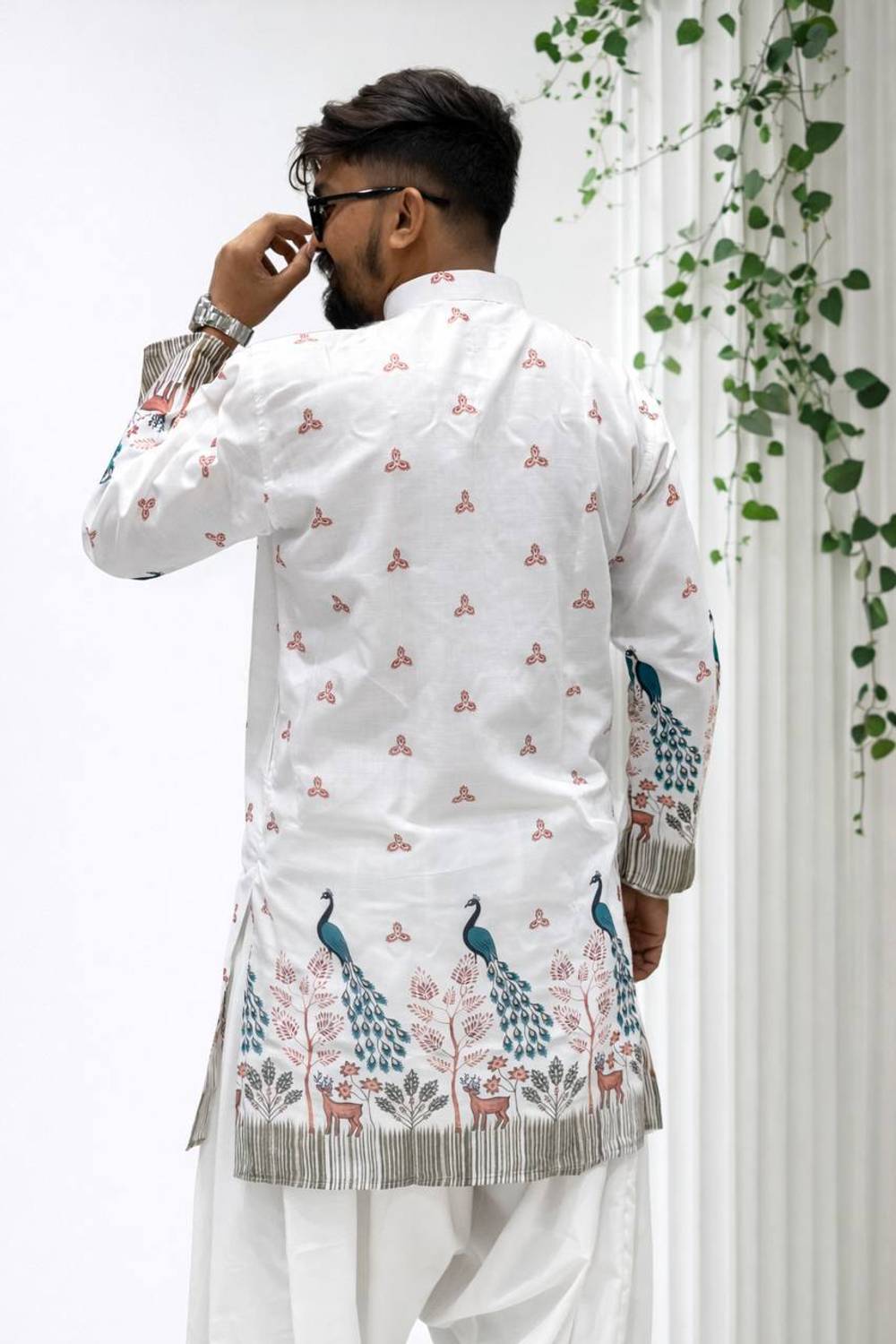 SANJU Men White Printed Straight Kurta - Image 2