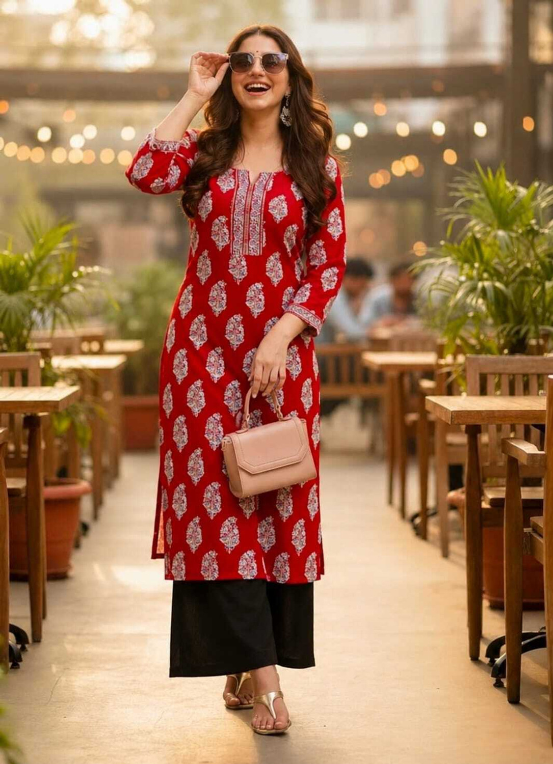 Image of Zaneta Women Floral Print Straight Kurta