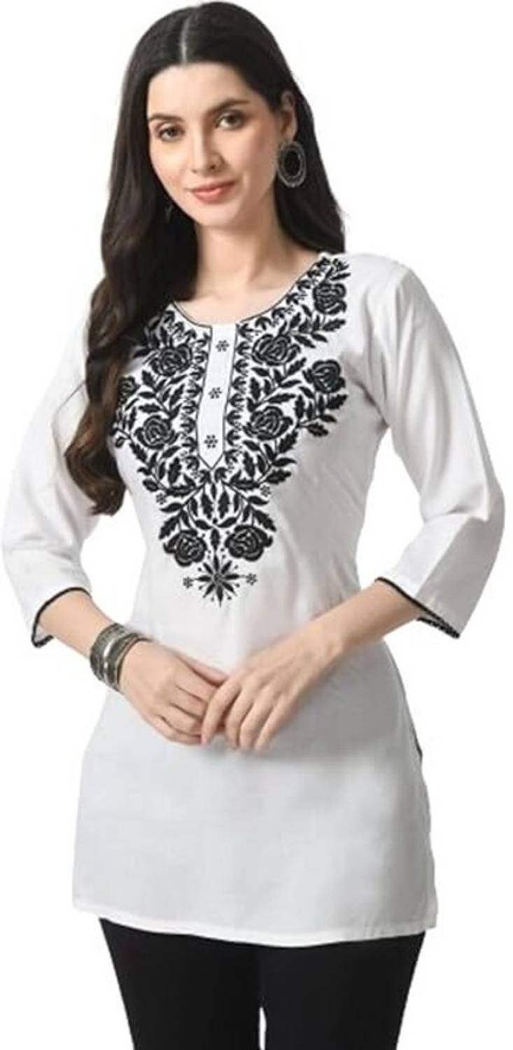 CROWN KING GARMENTS Women Embroidered Viscose Rayon Straight Kurt